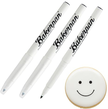 Bakerpan Edible Markers for Cookie Decorating 3 Pack Black Fine Tip Food Coloring Pens - Food Safe Food Grade Edible Pens - Food Coloring Markers for Fondant Cakes, Royal Icing (Made in USA)