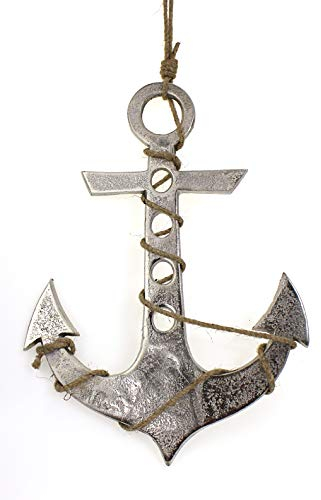Deko Anhänger Anker 29 cm aus Metall silber vintage mit Seil zum Anhängen, Wanddeko Dekoanhänger Schiffsanker maritim
