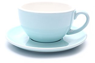 Coffeezone Double Espresso Coffee Cup and Saucer Free Pour Coffee or Small Cappuccino, New Bone China for Coffee Shop and Barista (Glossy Light Blue, 5 oz)