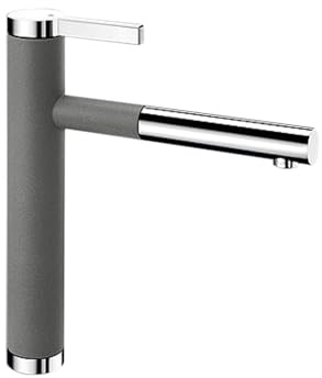 Blanco Linee-S, Küchenarmatur - Einhandmischer, exklusiver Wasserhahn mit ausziehbarer Brause, Silgranit-Look zweifarbig, alu metallic / chrom, Hochdruck, 1 Stück, 518439 | 518439, 1 Stück, exklusiver Wasserhahn mit ausziehbarer Brause, alu metallic / chrom, Silgranit-Look zweifarbig, Hochdruck