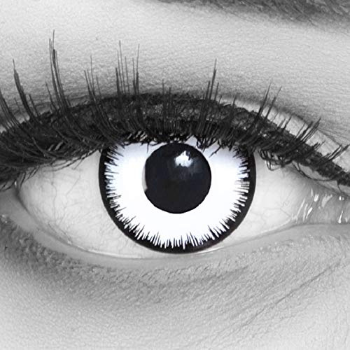 Farbige weiße schwarze Crazy Fun Kontaktlinsen Vampir Lunatic ohne Stärke perfekt zu Halloween mit gratis Linsenbehälter + 60ml Pflegemittel Topqualität zu Fasching, Karneval und Halloween.
