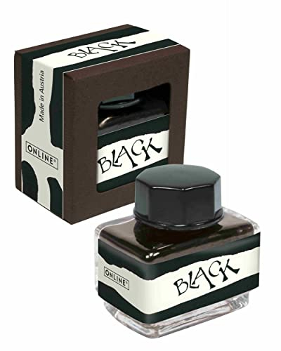 ONLINE Tinte Schwarz, Tintenglas 15ml, bunte Füllertinte für Kalligrafie, Handlettering, Schreibtinte, Tintenfass für Konverter, Nachfülltinte auf wasserbasis