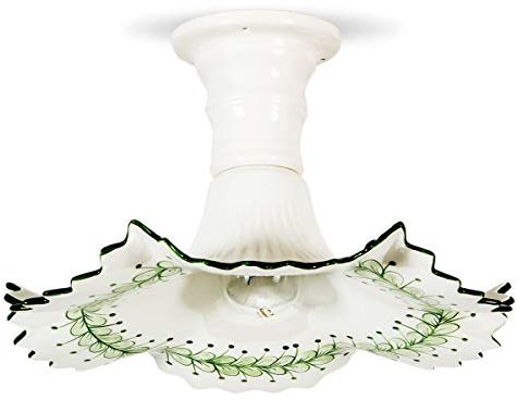 Helios Leuchten 107161 Deckenlampe Keramik weiß - grün | Deckenleuchte Keramiklampe | handbemalte Keramikleuchte | Küchenlampe 1 x E27
