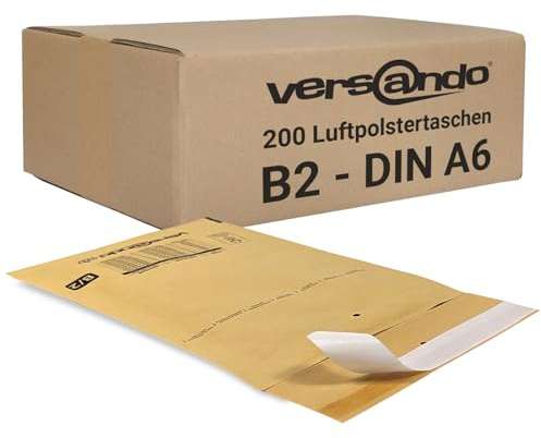 versando 200x B2 Luftpolsterumschläge Innemaß 120 x 215 mm Außenmaß 140 x | 225 mm braun/goldgelb für DIN A6