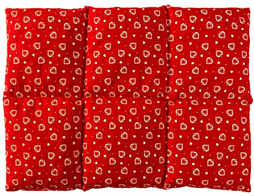 Cojín térmico de semillas (Calor y frio) - Saco térmico para microondas … (40x30cm rojo con corazones con 6 compartimientos, semillas de lino)