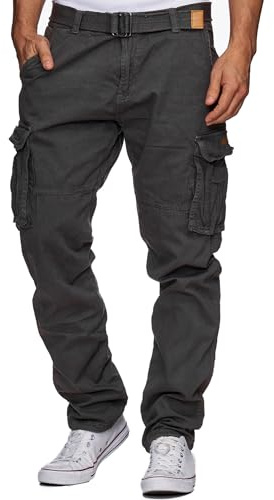 Indicode Hommes William Cargo Pants | Pantalon Cargo en Coton avec Ceinture Raven M