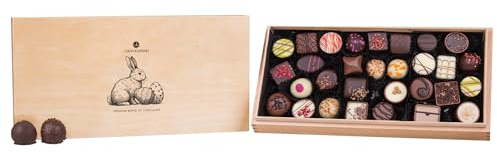 CHOCOLISSIMO Regalo de Pascua - 30 Bombones Finos Hechos a Mano en Una Elegante Caja de Madera - Lujosa Mezcla de Pralinés para Entendidos, Idea de Regalo para Mujeres, Hombres, Mamá, Papá