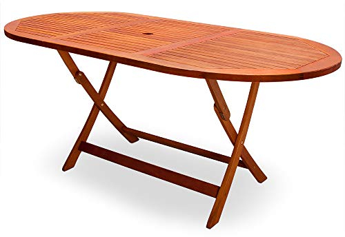 Casaria Tavolo da Giardino in Legno 160x85cm Pieghevole Certificato FSC Portata 80 kg con Portaombrellone Tavoli da Esterno Balcone Terrazza