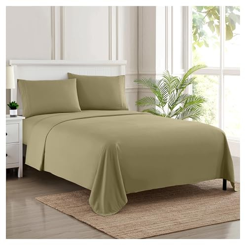 Sweet Home Collection Luxury Bedding Set with Flat, Fitted Sheet, 2 Pillow Cases, Microfiber, Sage, King