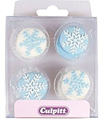 Culpitt Snowflake Sugar Pipings, Festive Royal Icing Edible Decorations, Blue and White Winter Cake and Cupcake Toppers, Pack of 12