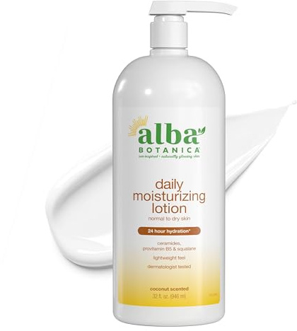 Alba Botanica Daily Moisturizing Lotion, Dry to Very Dry Skin, with Shea Butter and Coconut Oil, 32 Oz (Packaging May Vary)
