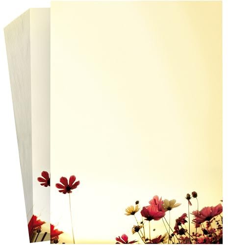 Motivpapier Sunny Flowers, 100 Blatt A4, 100g/qm, hochwertiges Briefpapier für Laser/Ink/Copy/Hand