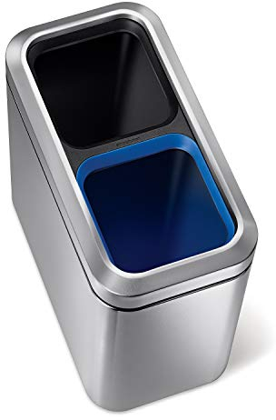 simplehuman CW1470 20L (10/10) Slim Open Recycling Office Business Commercial Bin with Recycle Indicator, Inner Buckets, Fingerprint-proof, Brushed Stainless Steel