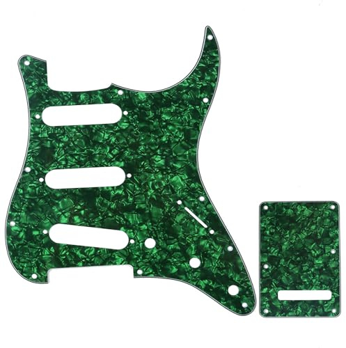 Musiclily SSS Strat Schlagbrett Pickguard und Tremoloabdeckung Back Plate Set für Fender American/Mexican Standard Stratocaster Modern Style E-Gitarre,4 lagig Green Pearl