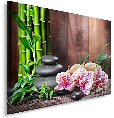Feeby Impression Sur Toile Zen Bambous 100x70 cm Tableaux Tableau Mural Image Moderne Photo Décoration Murale Artistique Photographie Design Chambre Salon Cuisine Orchidée Galets Multicoloré