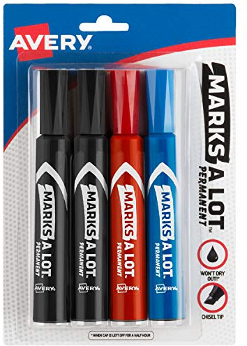 Avery Marks A Lot Permanent Markers, Chisel Tip, 4 Assorted Markers