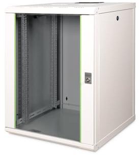 DIGITUS Netzwerk-Schrank 19 zoll 16 HE - Wandmontage - 600 mm Tiefe - Traglast 100 kg - Unique Serie - Glastür - Grau