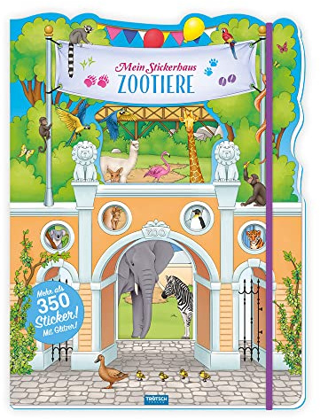 TRÖTSCH - Stickerhaus Zootiere | Stickerbuch mit über 350 wiederverwendbaren Stickern zum Gestalten eines eigenen Zoos: Stickerhaus mit liebevoll illustrierten Tieren zum Bekleben | Ab 3 Jahren