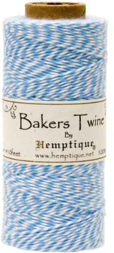 Hemptique Bakers Twine - Bobina de hilo de algodón de fuerza media (125 m, 50 g, grosor aprox. de 1 mm), color azul claro y blanco