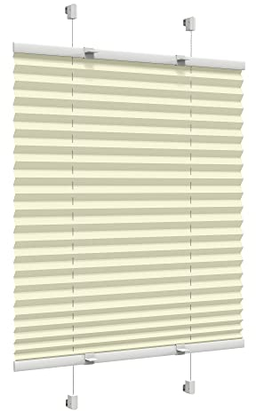 Victoria M. Easyfix Plissee Faltrollo ohne Bohren Plisseeanlage Klemmfix mit Klemmträger für Fenster und Türen, Größe: 85 x 100 cm, Farbe: Creme