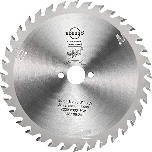 Edessö 13216520 HM-Kreissägeblatt Profi-Akku Mehrzahn HW, Z=36 W, 165 x 1,8/1,2 x 20 mm, Silber