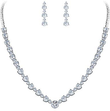 EVER FAITH Collana Fede Nozze Elegante d'Argento-fondo Zircon del cerchio fiore Set