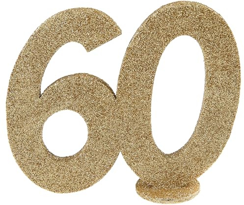 Tafeldeko.de Jubiläumszahl 60 in Gold glitzernd zum Aufstellen, 10 cm