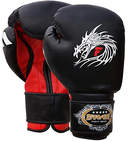 Farabi Boxing Gloves for Training Punching Sparring (Black Dragon, 10-oz)