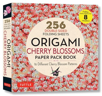 Origami Cherry Blossoms Paper Pack Book: 256 Double-sided Folding Sheets With 16 Different Cherry Blossom Patterns With Solid Colors on the Back (Includes Instructions for 8 Models)