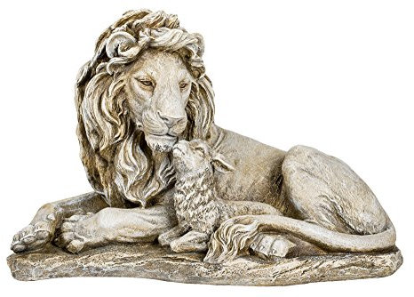 Joseph's Studio Gartenstatue Löwe und Lamm, religiöse Outdoor-Dekoration, friedliche Harz-Skulptur für Hof, Terrasse oder Gedenkstätte, 31,8 cm