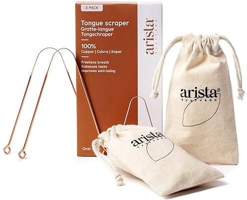 Arista Tongue Scraper 2 Pack, Tongue Cleaners, Copper Tongue Scraper, Ayurveda Products, Bad Breath Treatment for Adults, Copper Tongue Scrapers for Adults, Metal Tongue Scraper