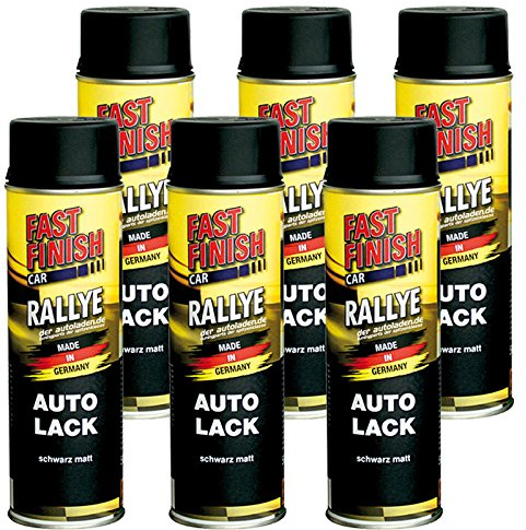 6x 500 ml FAST FINISH Rallye Autolack Lackspray Schwarz Matt Spraydose 292828