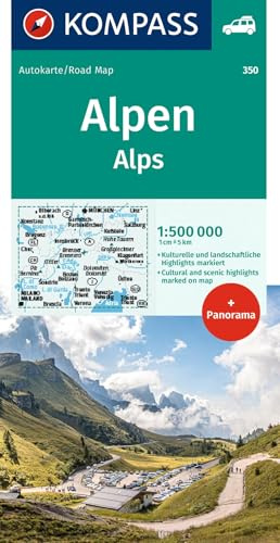 KOMPASS Autokarte KOMPASS Autokarte und Panoramakarte Alpen 1:500.000: mit Panorama auf der Rückseite