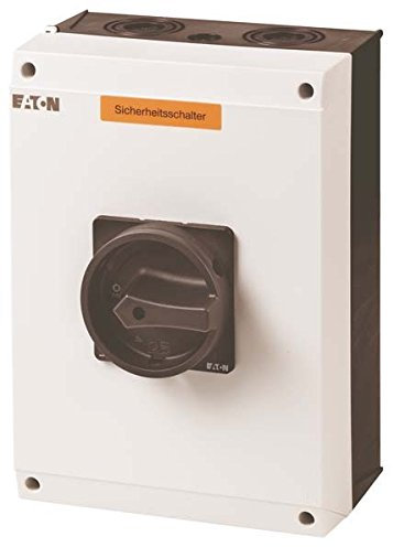 Eaton 207389 Sicherheitsschalter 3P+1S+1Ö, 100 A, not-Halt-Funktion, abschließbar in 0-Stellung mit Deckelverriegelung, Aufbau, Warnschild 'Sicherheitsschalter'
