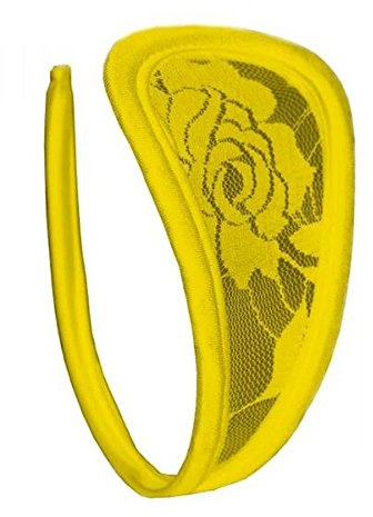 Donna C della stringa giallo pizzo Bikini Slip Lingerie Taglia Unica S/M/L