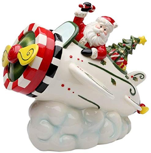 Cosmos Gifts 10653 - Tarro de galletas de Papá Noel en avión, 22,8 cm