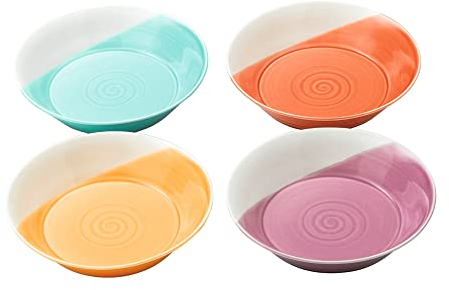 Royal Doulton - Large Pasta Bowls Set of 4, 1815 Bright Collection - Porcelain Deep Dinner Plates Ideal for Salad, Ramen Noodles, Stir-Fry, Rice & Pasta - Better Heat Retention, 22cm each