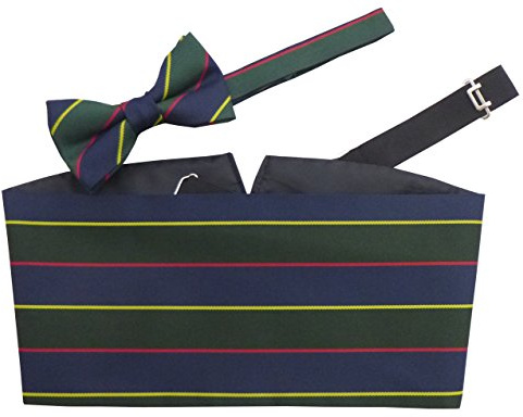 Argyll & Sutherland Highlanders Regimental Kummerbund-Set (inkl. Fliege und Einstecktuch), Grün, Marineblau, Gelb, Cummerbund & Bow Set