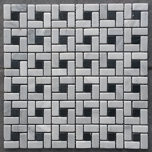 Mattonelle in pietra naturale, 30 x 30 cm, 8 mm, mosaico, grigio e nero, M512
