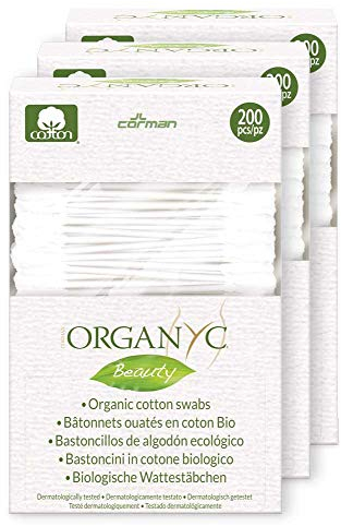 Organyc Bastoncini Cotton Fioc in Cotone Certificato 100% Biologico, Confezione Biodegradabile - 4 Pacchi da 200 Pezzi, Totale 800 Unità