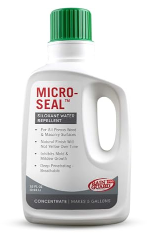 Rainguard Pro Micro-Seal, Surface Sealer for Water and Weather Damage, Ideal for All Porous Wood and Masonry Surfaces, Silane/Siloxane Water Repellent, Natural Finish, Makes 5 Gallons