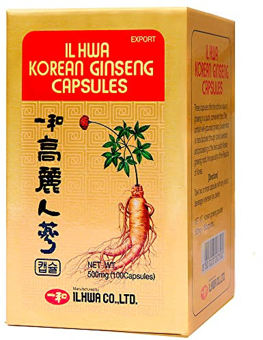 Ginseng Coreano Puro, Calidad Ilhwa, 500 mg, 100 cápsulas | Panax Ginseng 100% Sin aditivos | Energía Física y Mental | Raíces Maduras de Cultivo Propio y Extracción Exclusiva | de TONGIL