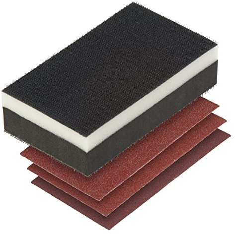 wolfcraft Haft-Handschleifer-Set 4-teilig I 2892000 I mit Klettgewebe I für Holz, Bleche, Kunststoffe und mehr I inklusive 3 Haft-Schleifstreifen