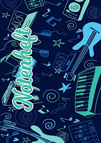 NOTENHEFT: DIN A4 Quer für Anfänger und Fortgeschrittene / Blanko NotenBlock / Leere Notenzeilen / Notensystem / für die Schule / Komponist / Design : bunt Modern Musikinstrument