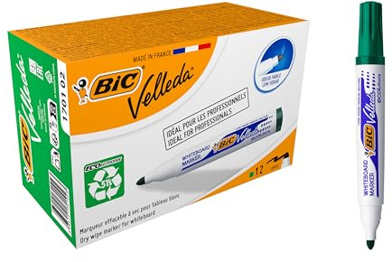 BIC 1701 Whiteboard Marker Velleda ECOlutions (Rundspitze, Strichstärke 1,4 mm) Schachtel à 12 Stück, grün