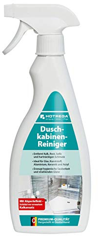 HOTREGA Duschkabinenreiniger 500 ml | Kalkentferner mit Abperleffekt | Badreiniger gegen Seifenreste & Kalkbeläge | Ideal für Glas, Acryl, Fliesen | Glanz ohne Schrubben | Gebrauchsfertig