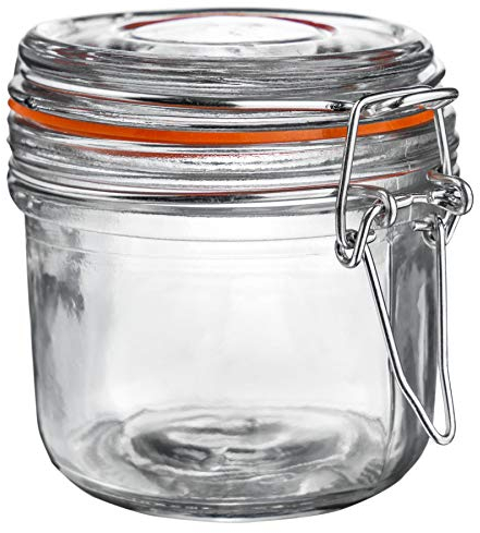 Argon Tableware Glass Jar with Airtight Metal Clip Lid - 200ml/6.7oz - 1 Pack - 4 Colour Seals - Small Kitchen Storage Container Round Preserving Jar for Pickling, Chutney, Jam, Coffee