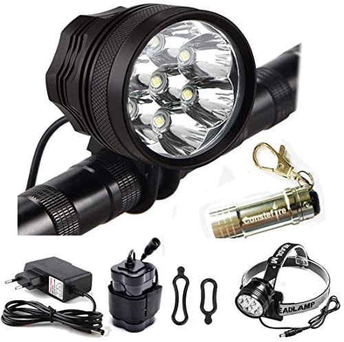 Constefire Luce Bici, Bicicletta Faretto Anteriore A LED, per Bicicletta/MTB, 9000 LM, 7 LED, con Batteria Ricaricabile (Nero)