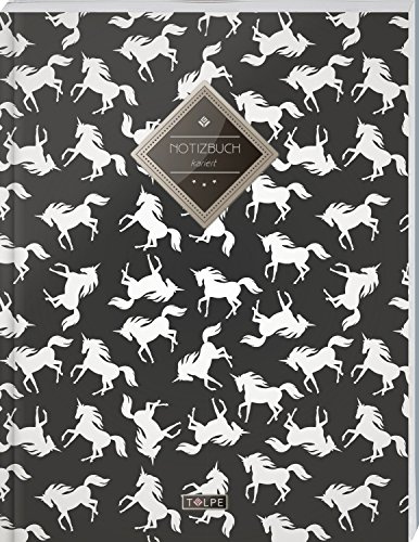 TULPE Kariertes Notizbuch A4 „C136 Weißes Einhorn“ (140+ Seiten, Vintage Softcover, Doppelrand, Seitenzahlen, Register - Dickes Notizheft, Matheheft, ... Schulheft, Tagebuch, Kariertes Heft Nr 26)
