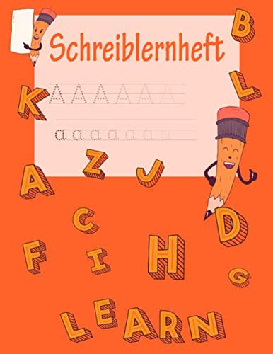 Schreiblernheft: ABC Vorbereitung | Alphabet Druckbuchstaben lernen | Grundschule und Vorschule | Schreiblernheft | Buchstaben - Orange